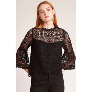 BB Dakota Womens Amazing Lace Top XS Black Slight Cropped BellSleeve Semi-Sheer